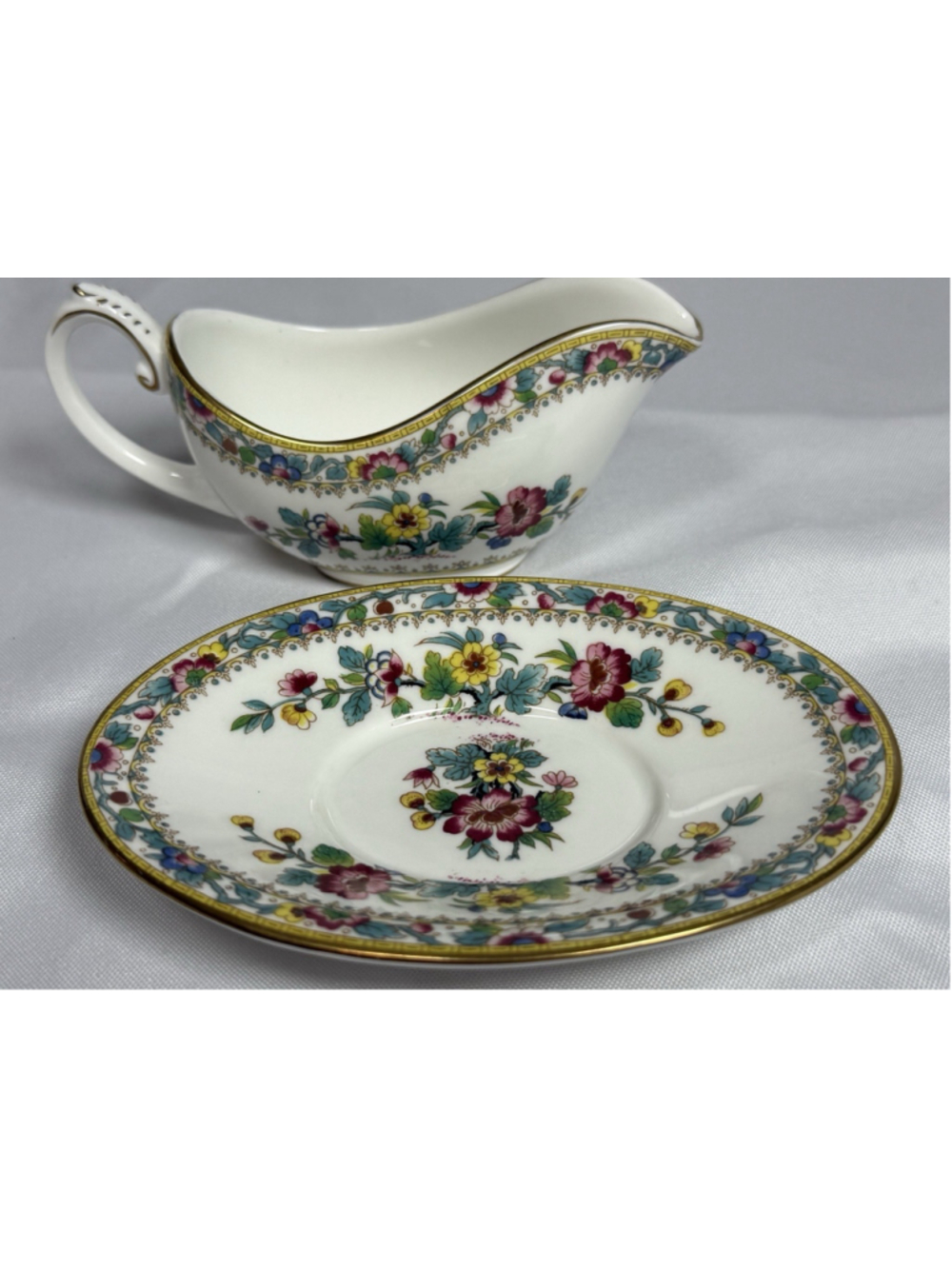 Vintage COALPORT Bone China MING ROSE Gravy/Sauce Boat & Underplate Floral